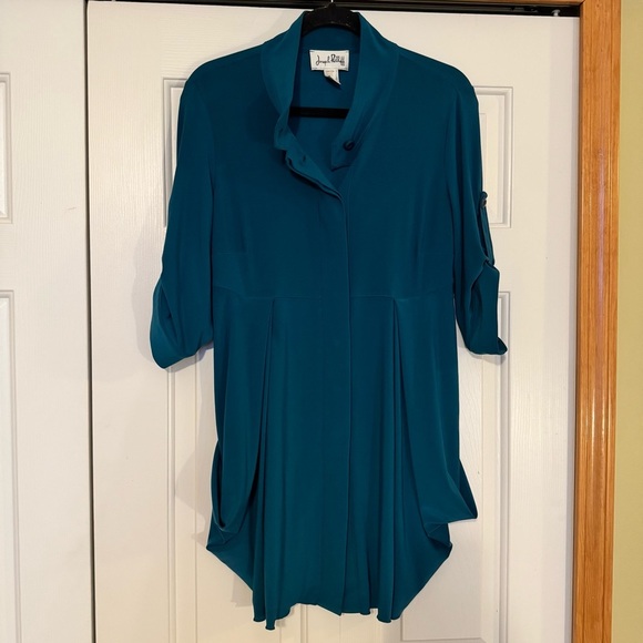 Joseph Ribkoff Teal Asymmetric Tunic Top Roll Tab Sleeves - Picture 1 of 7
